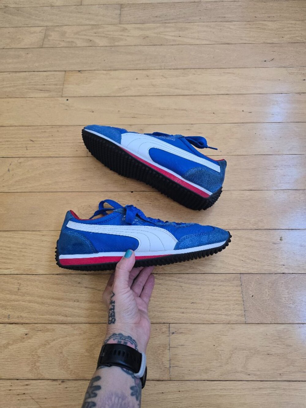 Puma | Whirlwind Classic Blue White Red Flat Sole Sporty Sneakers | MENS 7.5